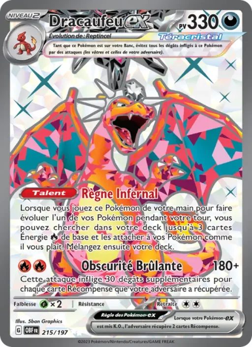 Carte Pokémon Dracaufeu-ex 215/197 Ultra Rare Flammes Obsidiennes