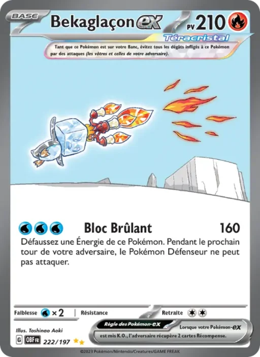 Carte Pokémon Bekaglaçon-ex 222/197 Illustration spéciale rare Flammes Obsidiennes