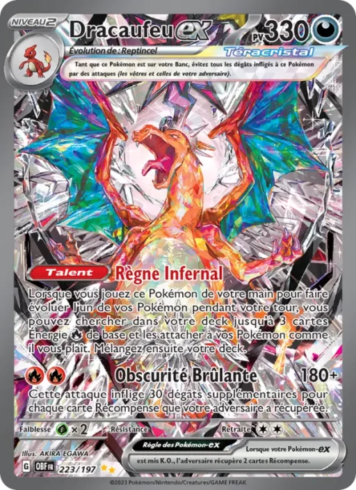 Carte Pokémon Dracaufeu-ex 223/197 Illustration spéciale rare Flammes Obsidiennes
