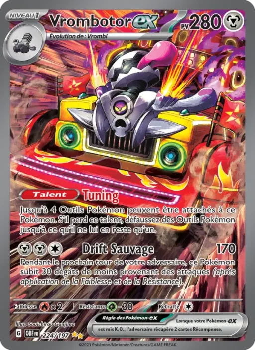 Carte Pokémon Vrombotor-ex 224/197 Illustration spéciale rare Flammes Obsidiennes
