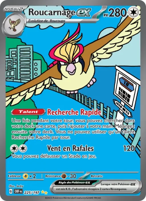 Carte Pokémon Roucarnage-ex 225/197 Illustration spéciale rare Flammes Obsidiennes