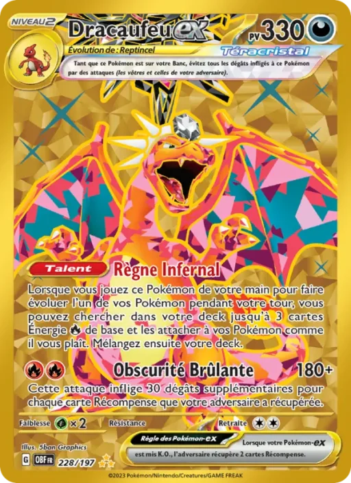 Carte Pokémon Dracaufeu-ex 228/197 Hyper rare Flammes Obsidiennes