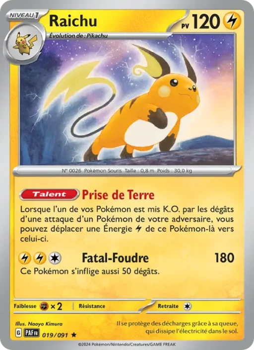 Carte Pokémon Raichu 019/091 Rare Destinées de Paldea