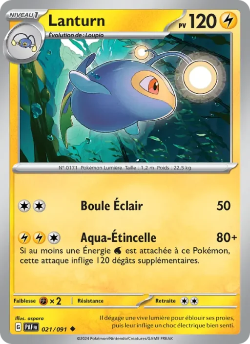 Carte Pokémon Lanturn 021/091 Peu Commune Destinées de Paldea