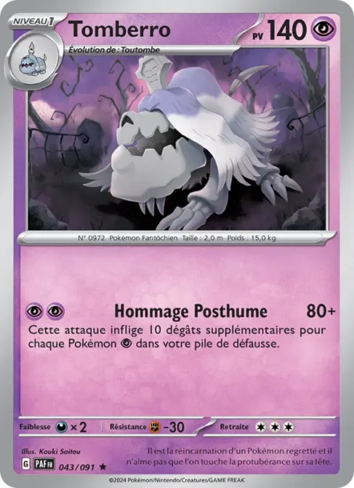 Carte Pokémon Tomberro 043/091 Rare Destinées de Paldea