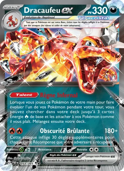 Carte Pokémon Dracaufeu-ex 054/091 Double rare Destinées de Paldea