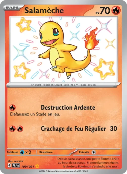 Carte Pokémon Salamèche 109/091 Shiny rare Destinées de Paldea