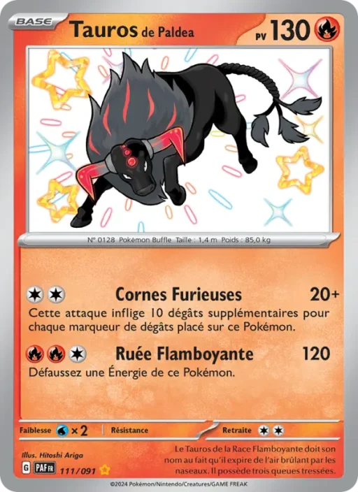 Carte Pokémon Tauros de Paldea 111/091 Shiny rare Destinées de Paldea