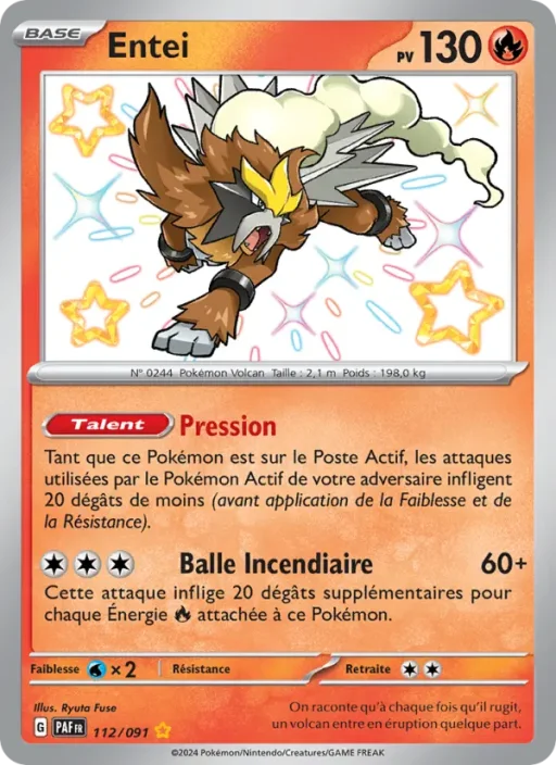 Carte Pokémon Entei 112/091 Shiny rare Destinées de Paldea