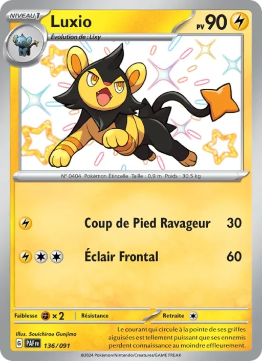 Carte Pokémon Luxio 136/091 Shiny rare Destinées de Paldea