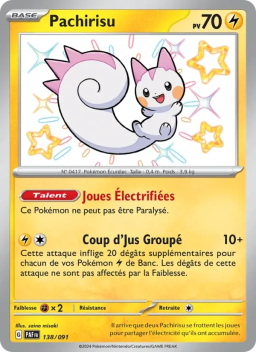 Carte Pokémon Pachirisu 138/091 Shiny rare Destinées de Paldea