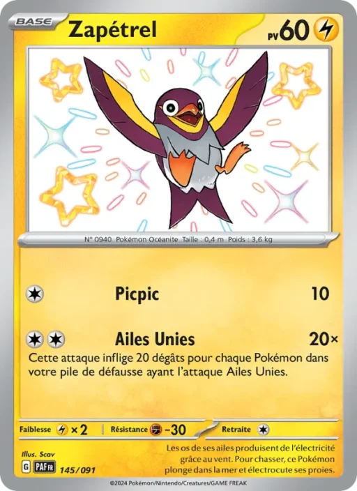 Carte Pokémon Zapétrel 145/091 Shiny rare Destinées de Paldea