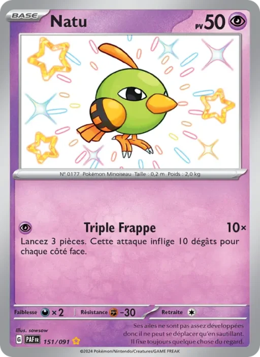 Carte Pokémon Natu 151/091 Shiny rare Destinées de Paldea