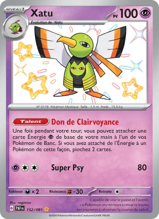 Carte Pokémon Xatu 152/091 Shiny rare Destinées de Paldea