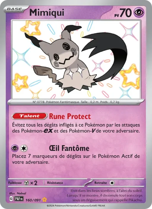 Carte Pokémon Mimiqui 160/091 Shiny rare Destinées de Paldea