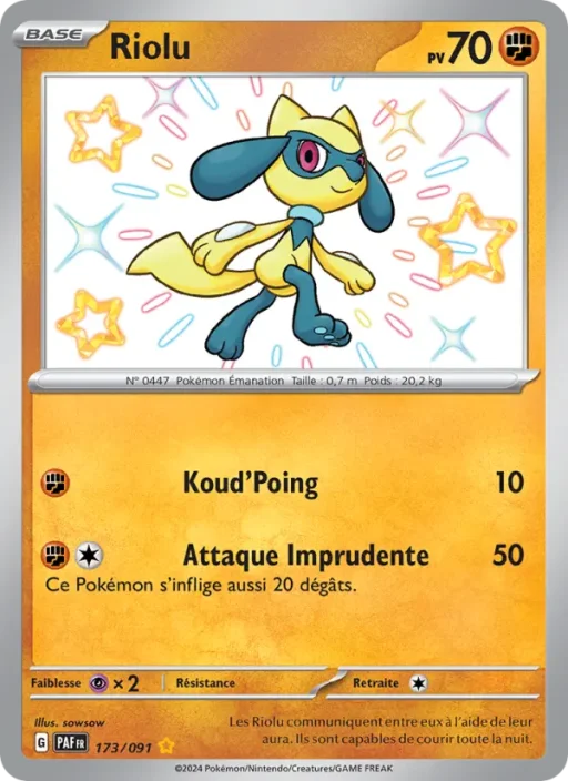 Carte Pokémon Riolu 173/091 Shiny rare Destinées de Paldea