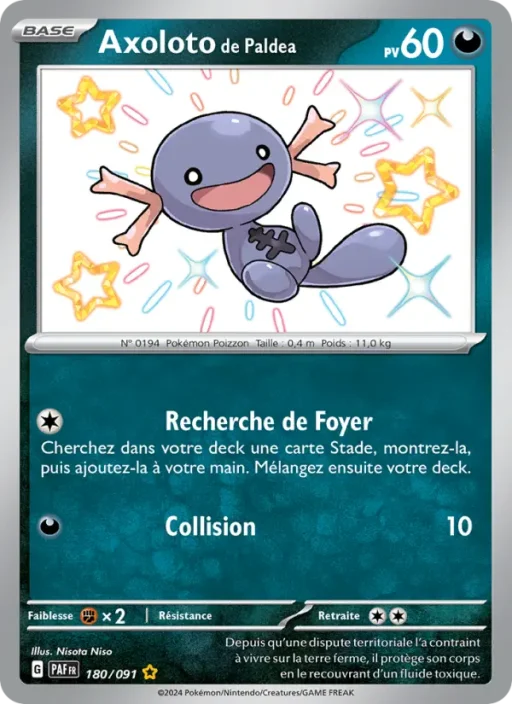 Carte Pokémon Axoloto de Paldea 180/091 Shiny rare Destinées de Paldea