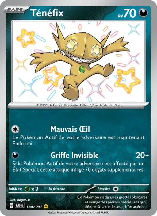 Carte Pokémon Ténéfix 184/091 Shiny rare Destinées de Paldea