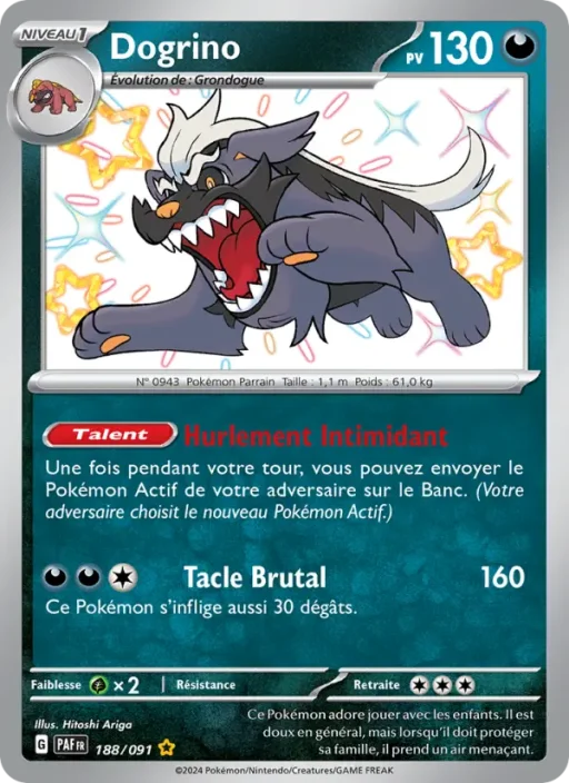Carte Pokémon Dogrino 188/091 Shiny rare Destinées de Paldea