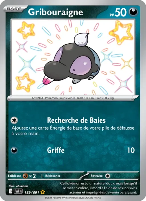 Carte Pokémon Gribouraigne 189/091 Shiny rare Destinées de Paldea