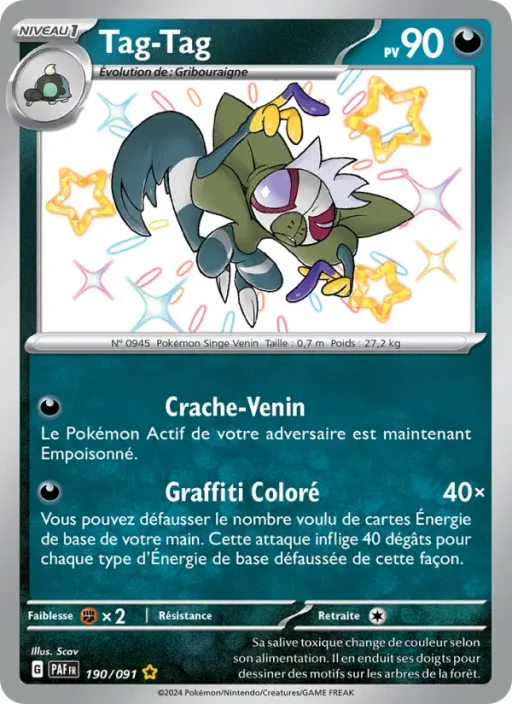 Carte Pokémon Tag-Tag 190/091 Shiny rare Destinées de Paldea