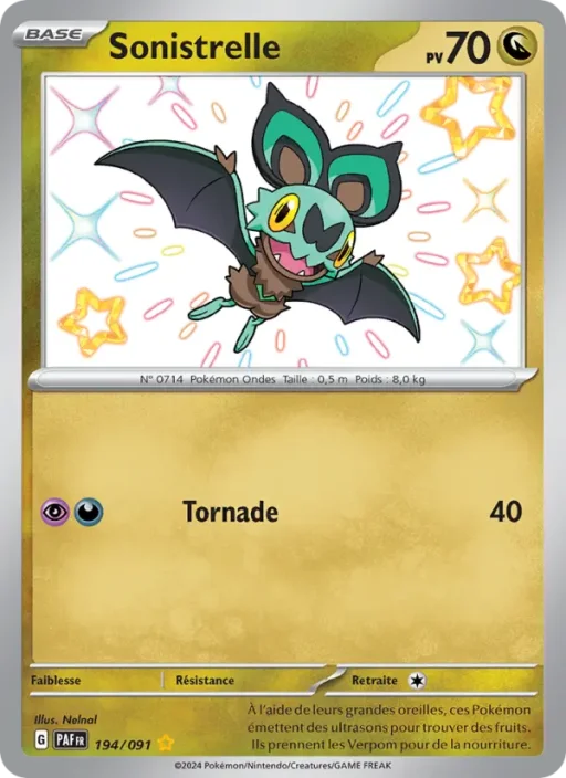Carte Pokémon Sonistrelle 194/091 Shiny rare Destinées de Paldea