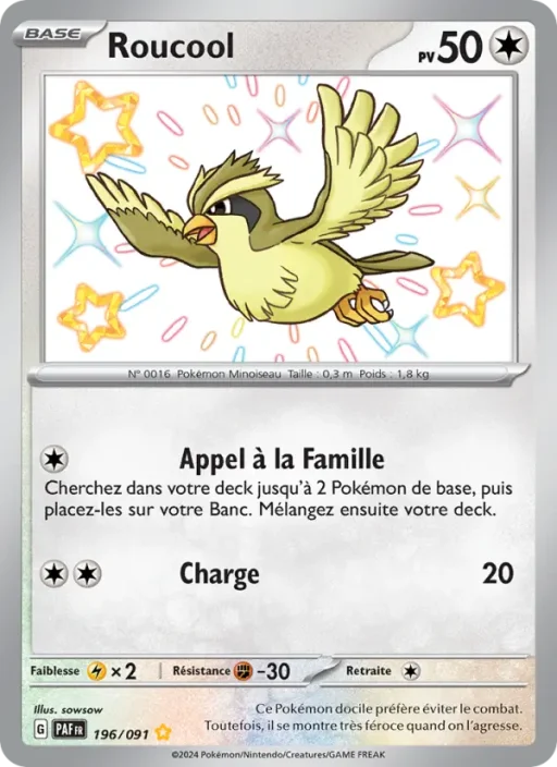 Carte Pokémon Roucool 196/091 Shiny rare Destinées de Paldea