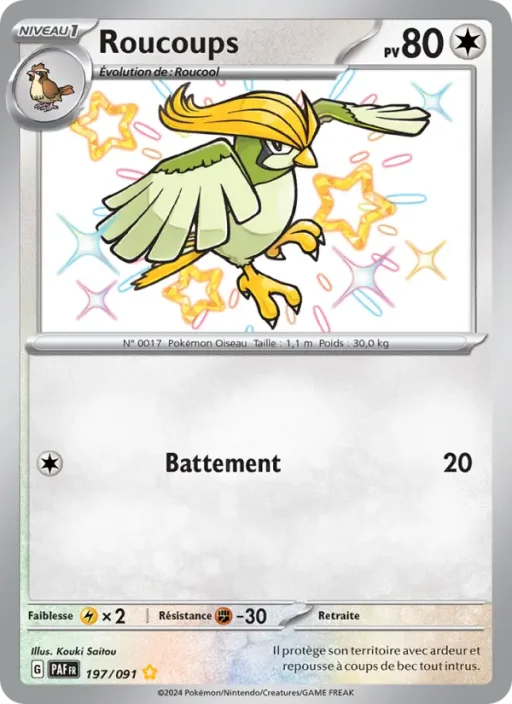 Carte Pokémon Roucoups 197/091 Shiny rare Destinées de Paldea
