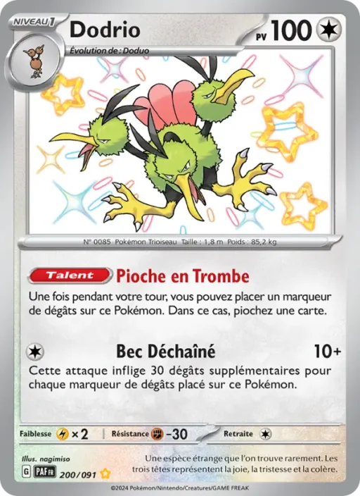 Carte Pokémon Dodrio 200/091 Shiny rare Destinées de Paldea
