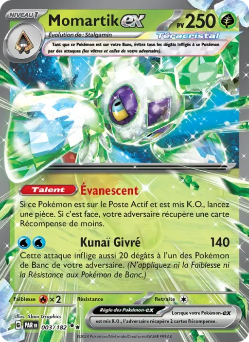Carte Pokémon Momartik-ex 003/182 Double rare Faille Paradoxe