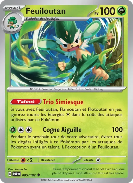 Carte Pokémon Feuiloutan 005/182 Peu Commune Faille Paradoxe