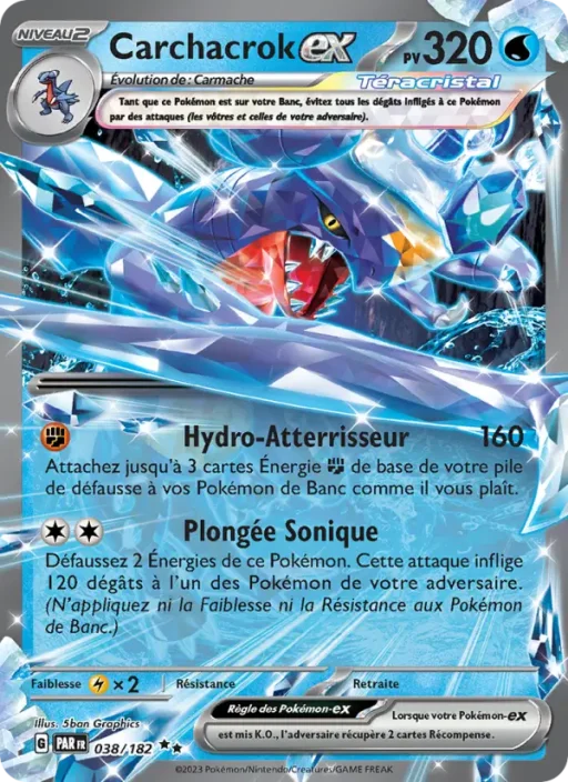 Carte Pokémon Carchacrok-ex 038/182 Double rare Faille Paradoxe