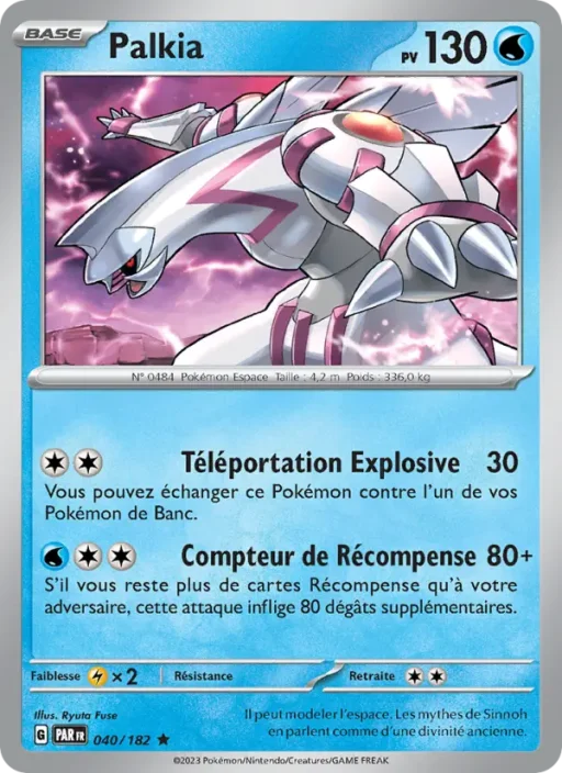 Carte Pokémon Palkia 040/182 Rare Faille Paradoxe