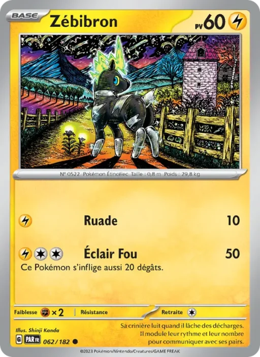 Carte Pokémon Zébibron 062/182 Commune Faille Paradoxe