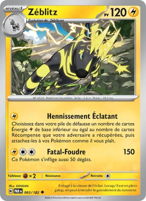 Carte Pokémon Zéblitz 063/182 Peu Commune Faille Paradoxe