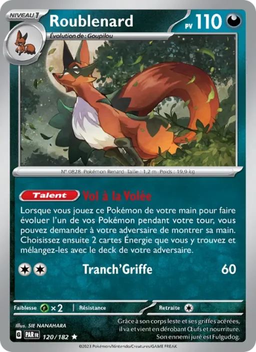Carte Pokémon Roublenard 120/182 Rare Faille Paradoxe