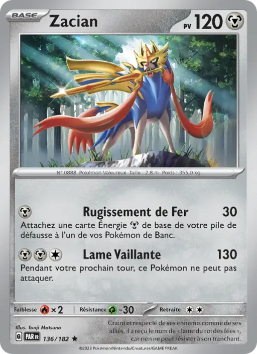 Carte Pokémon Zacian 136/182 Rare Faille Paradoxe