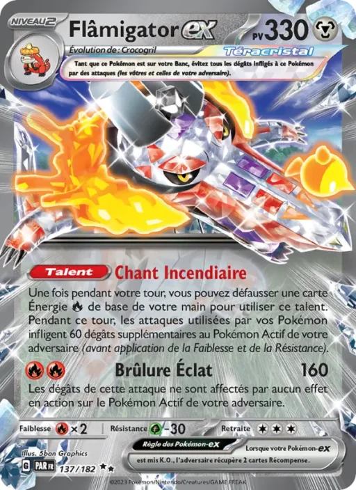 Carte Pokémon Flâmigator-ex 137/182 Double rare Faille Paradoxe