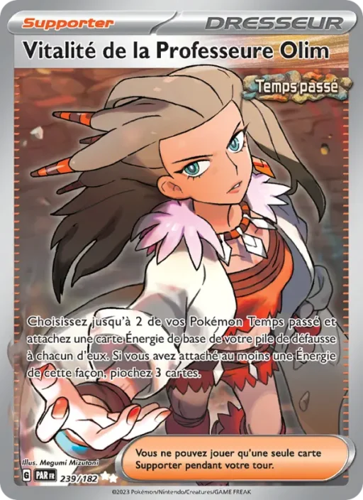 Carte Pokémon Vitalité de la Professeure Olim 239/182 Ultra Rare Faille Paradoxe