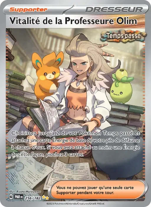 Carte Pokémon Vitalité de la Professeure Olim 256/182 Illustration spéciale rare Faille Paradoxe