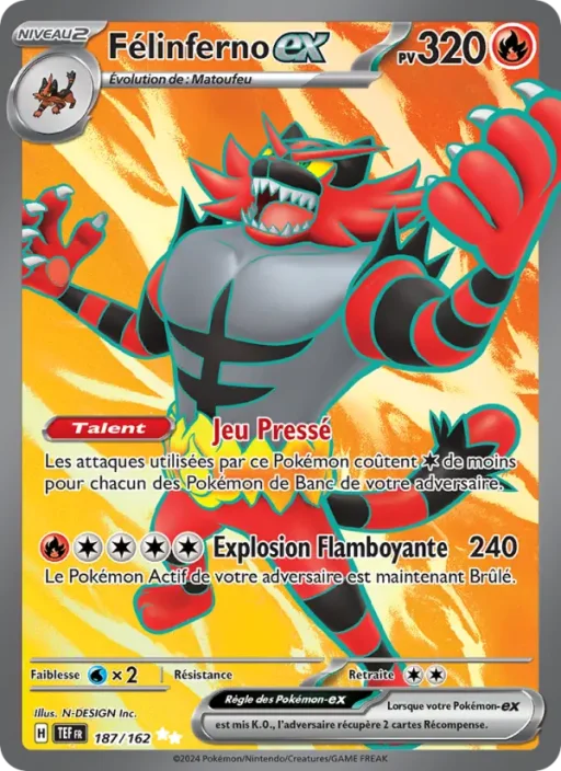 Carte Pokémon Félinferno-ex 187/162 Ultra Rare Forces Temporelles