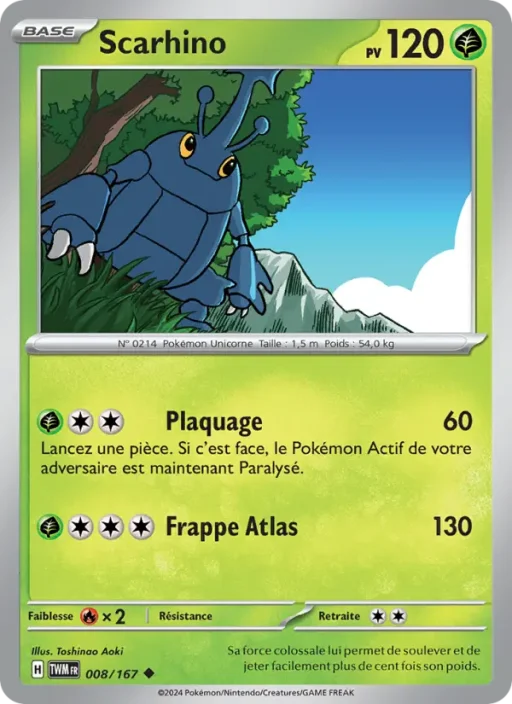 Carte Pokémon Scarhino 008/167 Peu Commune Mascarade Crépusculaire