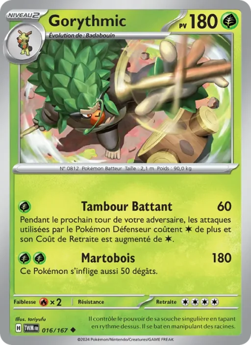 Carte Pokémon Gorythmic 016/167 Peu Commune Mascarade Crépusculaire