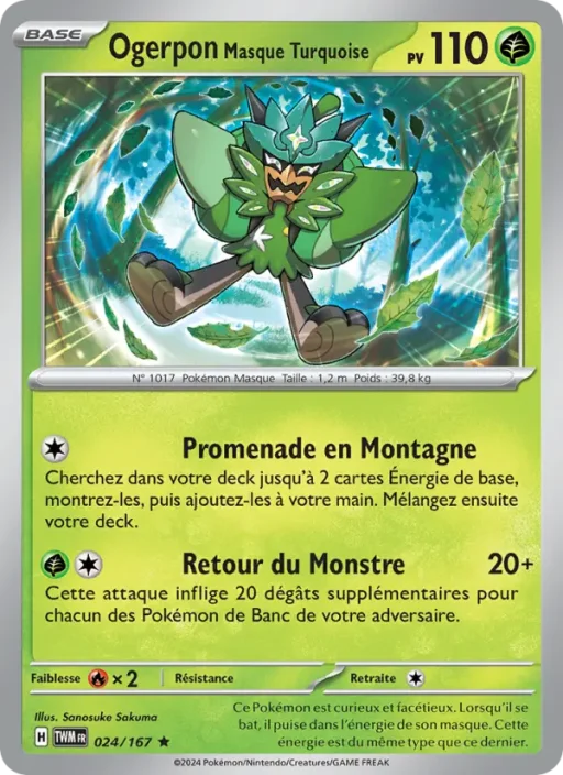 Carte Pokémon Ogerpon Masque Turquoise 024/167 Rare Mascarade Crépusculaire