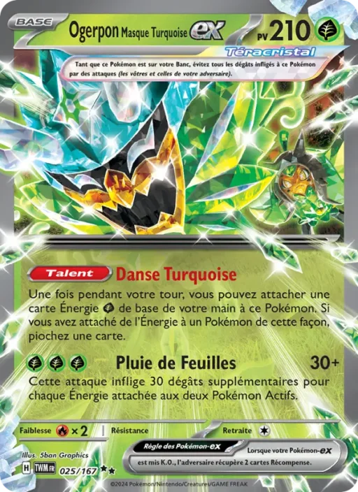 Carte Pokémon Ogerpon Masque Turquoise-ex 025/167 Double rare Mascarade Crépusculaire