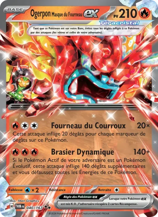 Carte Pokémon Ogerpon Masque du Fourneau-ex 040/167 Double rare Mascarade Crépusculaire