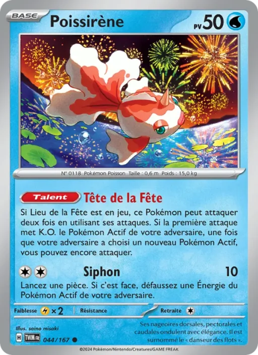 Carte Pokémon Poissirène 044/167 Commune Mascarade Crépusculaire