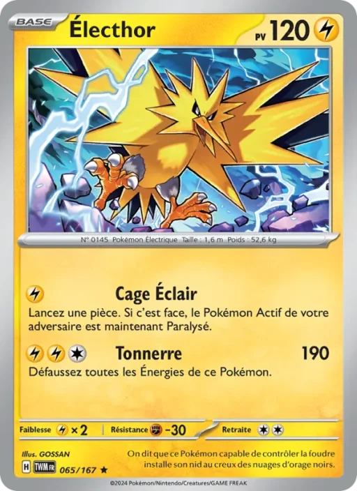 Carte Pokémon Électhor 065/167 Rare Mascarade Crépusculaire