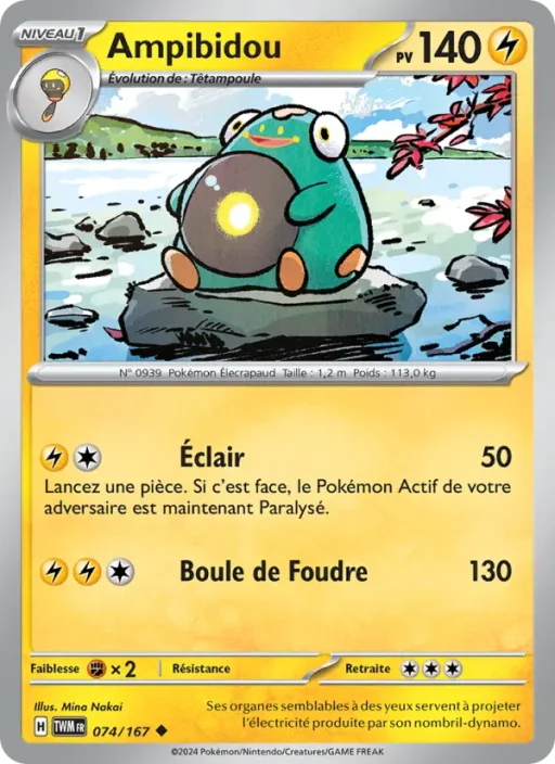 Carte Pokémon Ampibidou 074/167 Peu Commune Mascarade Crépusculaire