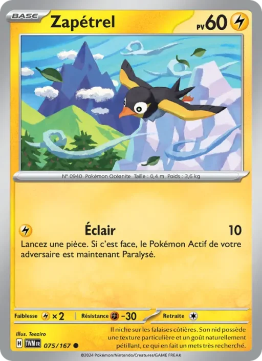 Carte Pokémon Zapétrel 075/167 Commune Mascarade Crépusculaire